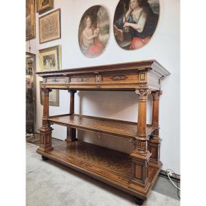 Monumental Three-tiered Sideboard In The Neo-renaissance Style, Made Of Inlaid Mahogany, Late 19th Century