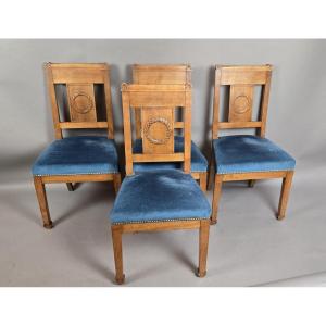 Suite de 4 chaises de style Directoire en merisier, fin 19th