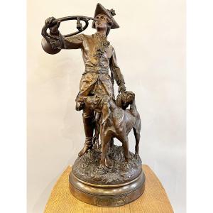Bronze 19th.c, "Piqueur au Relais", signé H.P. Moreau et Prosper Lecourtier.