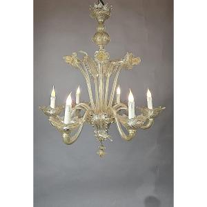 6-arm Murano Chandelier, 20th Century