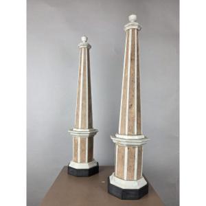 Pair Of Marble Obelisks, Late 19th–early 20th Century