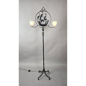 Wrought-iron And Murano Glass Floor Lamp, 1950s.