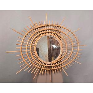Miroir de forme libre en rotin, vers 1960