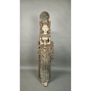 Sculpture Indonésienne en bois polychromé, début 20th