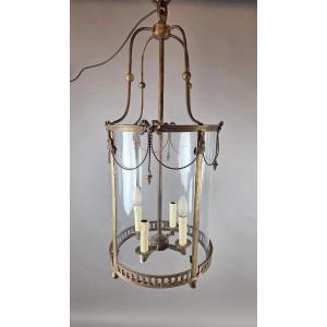Lanterne de style Louis XVI en bronze et laiton, début 20th