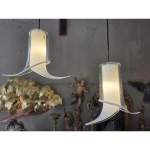 Renato Toso, paire de suspensions "Fiore" en verre de Murano, éditeur Leucos, vers 1970