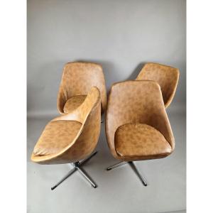 Ensemble de quatre chaises Tulipe en skaï, à piètement chromé, vers 1970