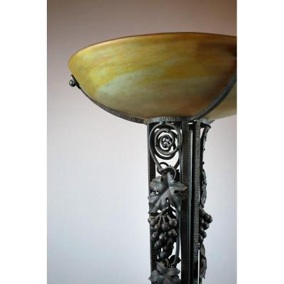 Daum, Floor Lamp In Glass Paste And Wrought Iron