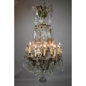 Chandelier In Brass And Tassels, 19th