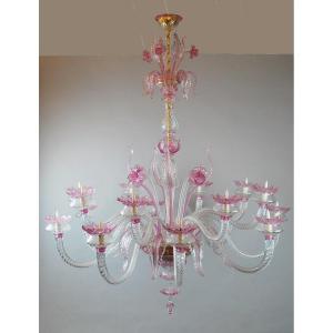 Pink Murano Chandelier, Pair Available