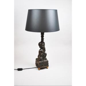 Lamp Base In Carved Wood, Austrian Work Circa 1910