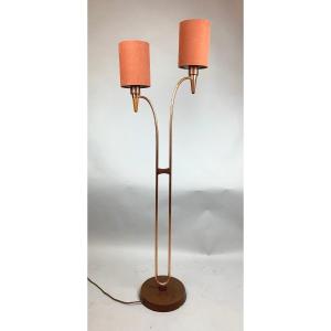 Tubular Floor Lamp In Copper And Teak