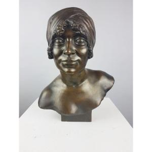 Matton A. Bust Of An African, Bronze With Brown Patina