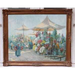 Le Marché Aux Fleurs, Huile Sur Toile