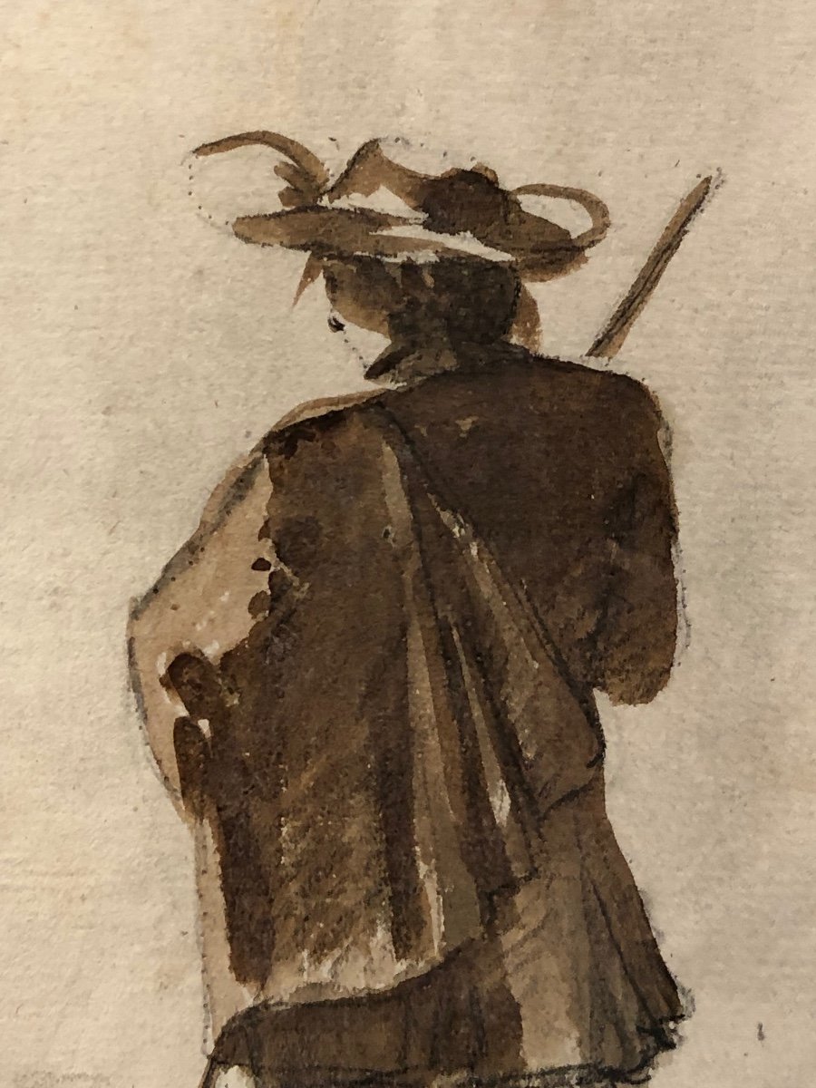 18th Century Drawing "gondolier" Ink Lavis-photo-2