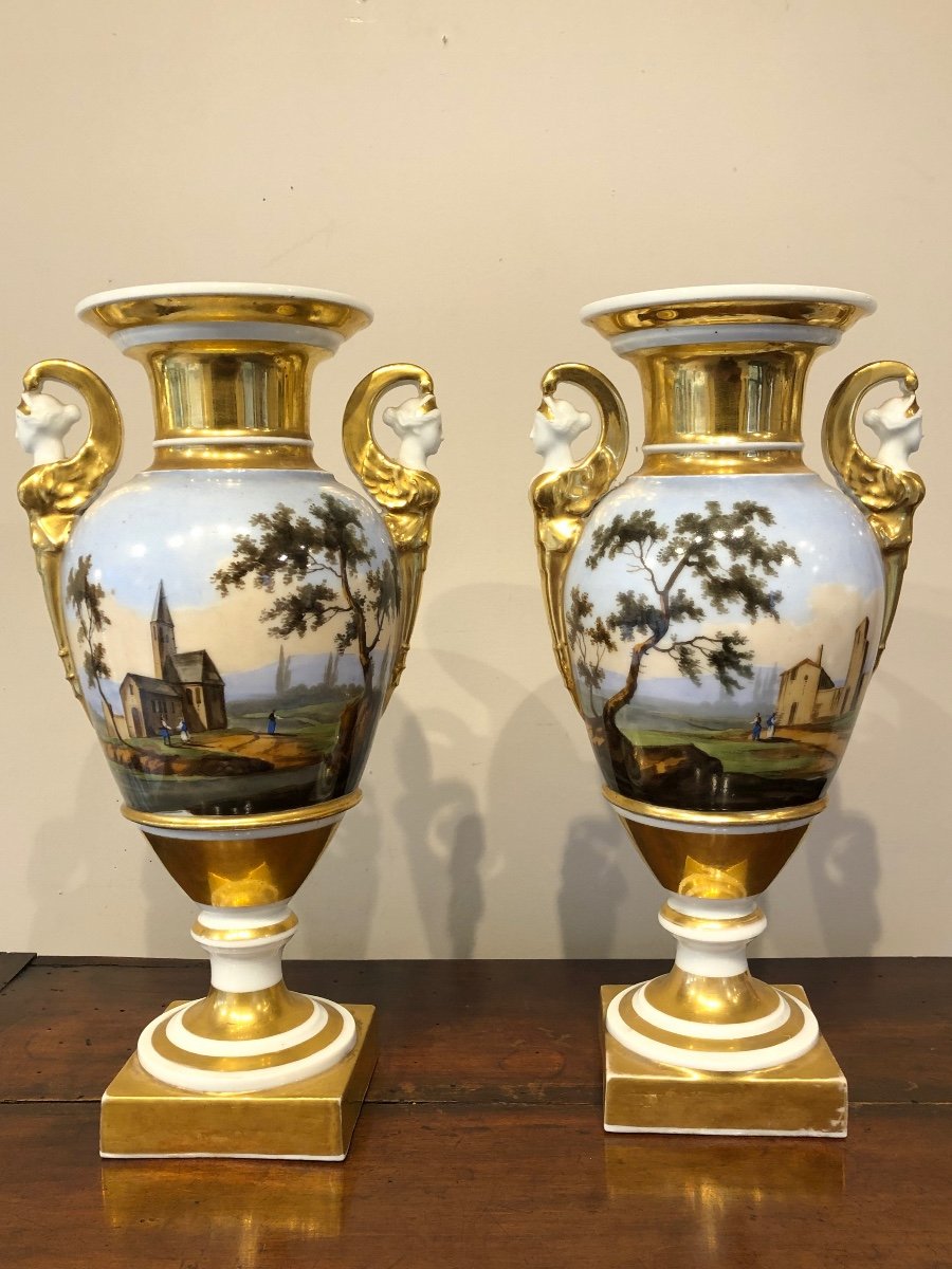 Grande Paire De Vases En Porcelaine D’epoque Empire -photo-2