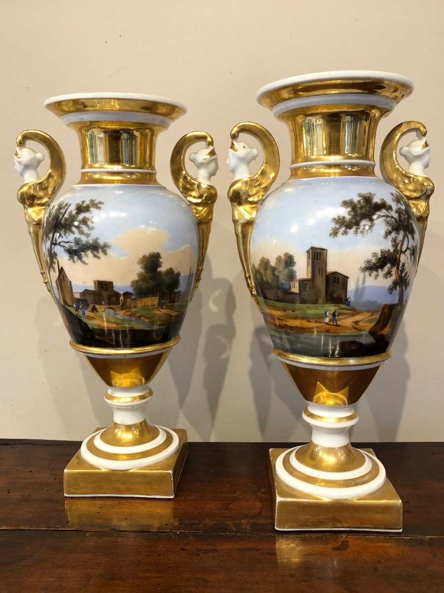 Grande Paire De Vases En Porcelaine D’epoque Empire -photo-4