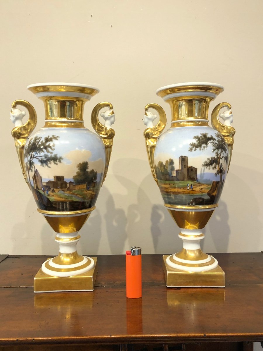 Grande Paire De Vases En Porcelaine D’epoque Empire -photo-5