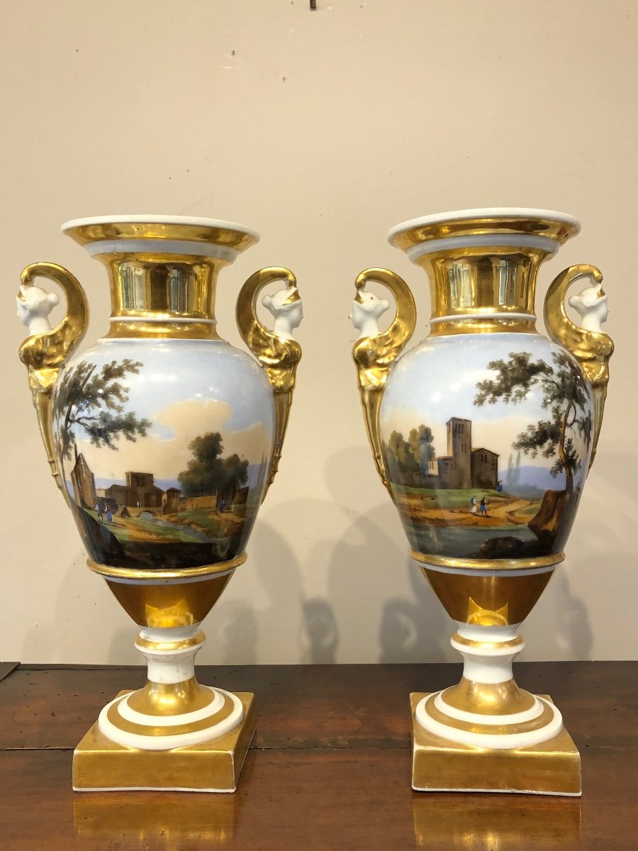Grande Paire De Vases En Porcelaine D’epoque Empire 