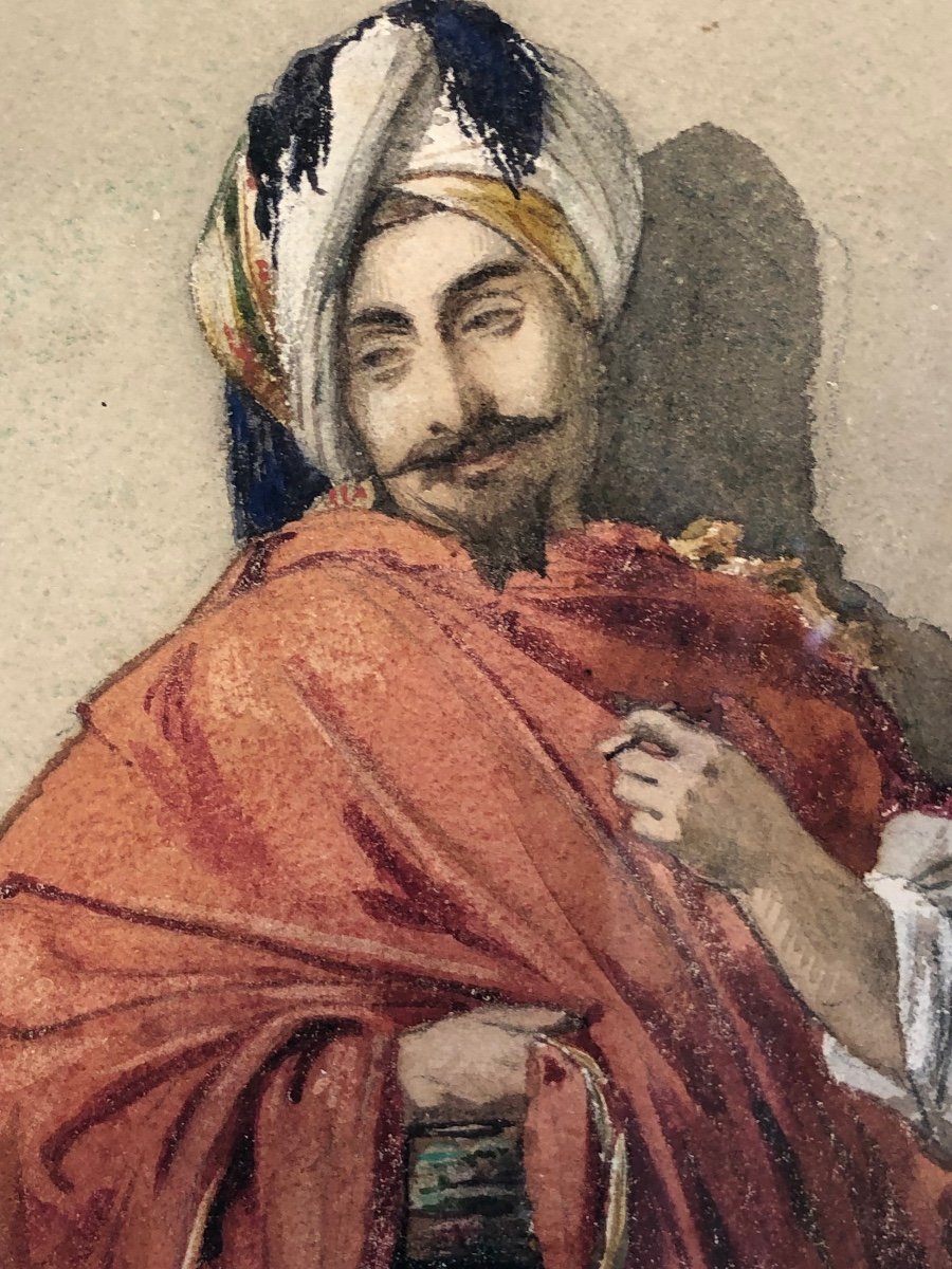 Edwin Lord Weeks 1849 -1903 "oriental In Turban" Watercolor-photo-4