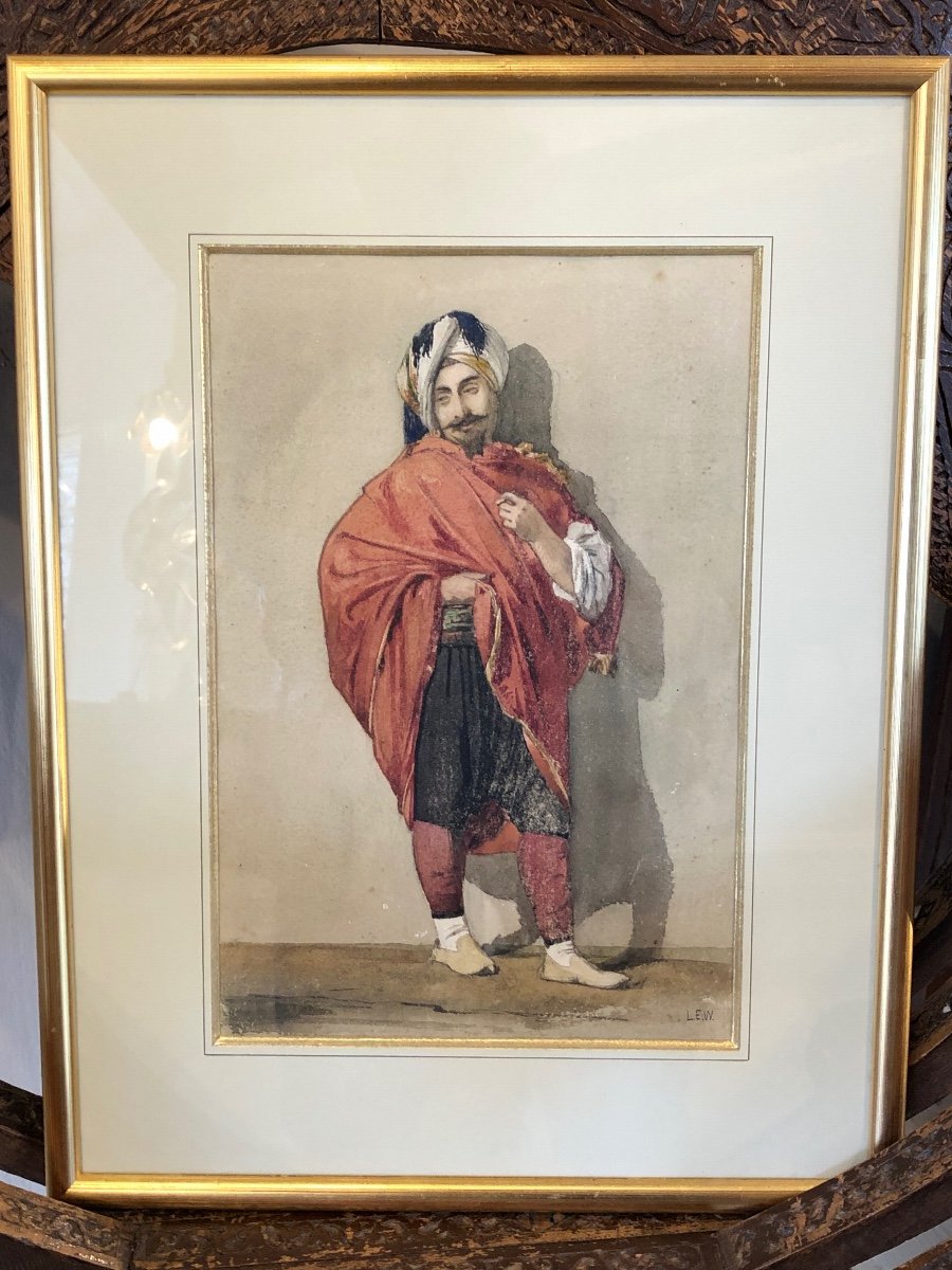 Edwin Lord Weeks 1849 -1903 "oriental In Turban" Watercolor-photo-4