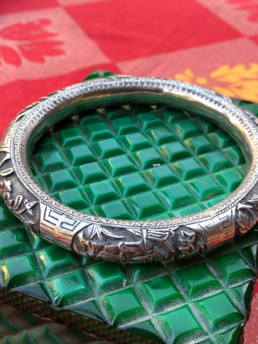Chine Fin 19 ème «  Bracelet En Argent Ciselé « 