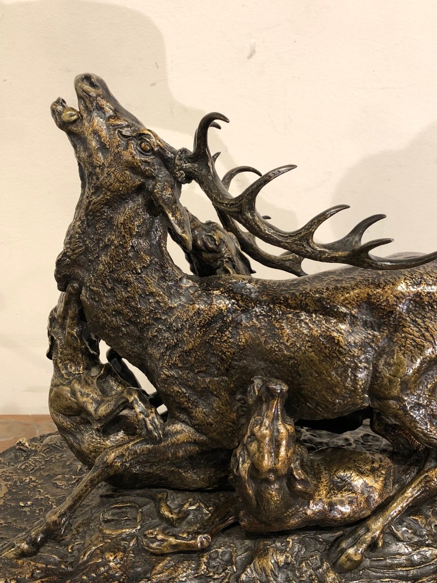 Pierre Jules Mêne 1810-1879 “the Hallali Du Cerf” Important Bronze-photo-2