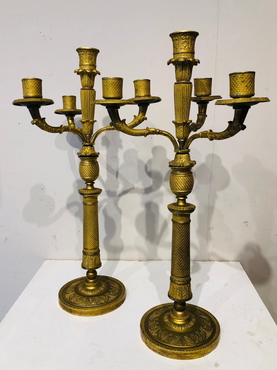 Pair Of Restoration Candelabra In Gilt Bronze Circa 1820