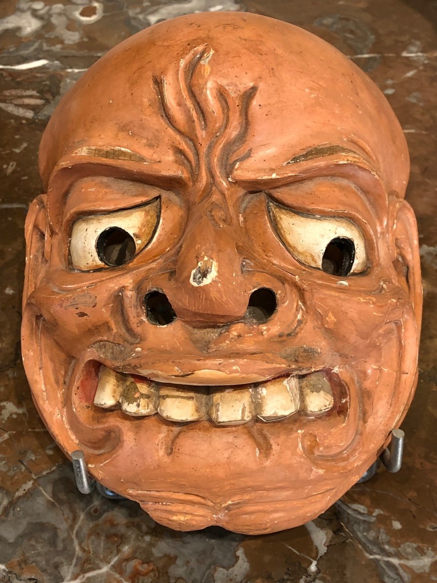 Large Masque No «  Visage Grimaçant «japon   Période Edo 
