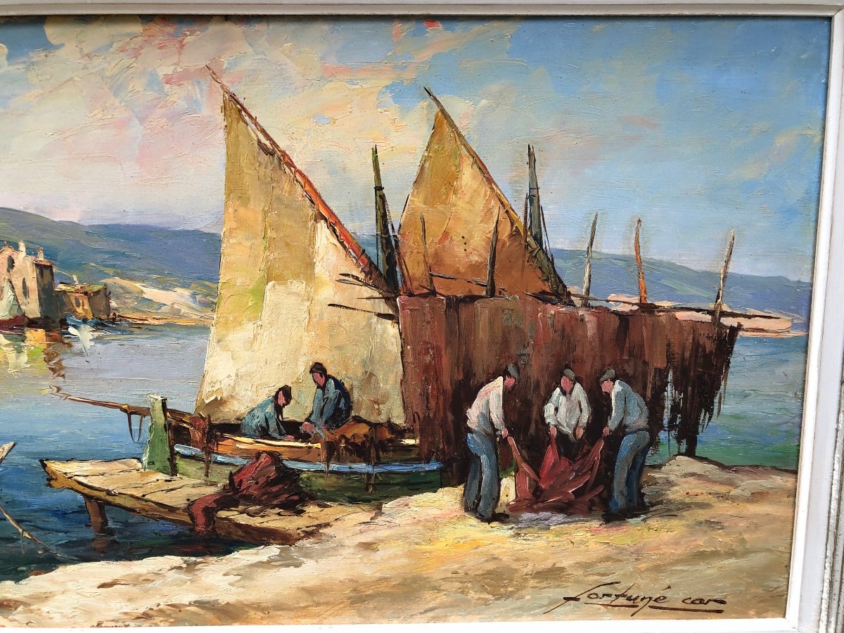 Fortuné Car 1905-1970 “fishermen Aux Martigues” Oil -photo-2