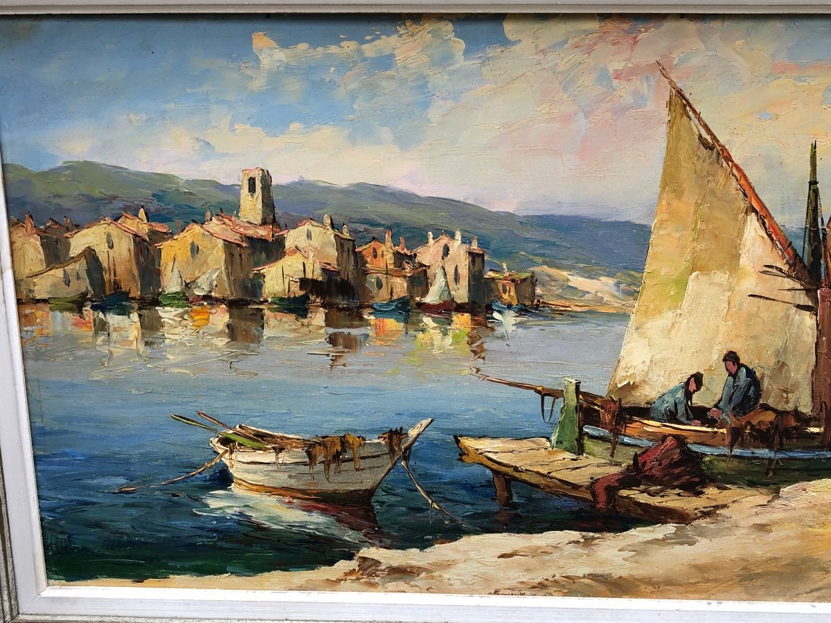 Fortuné Car 1905-1970 “fishermen Aux Martigues” Oil -photo-3