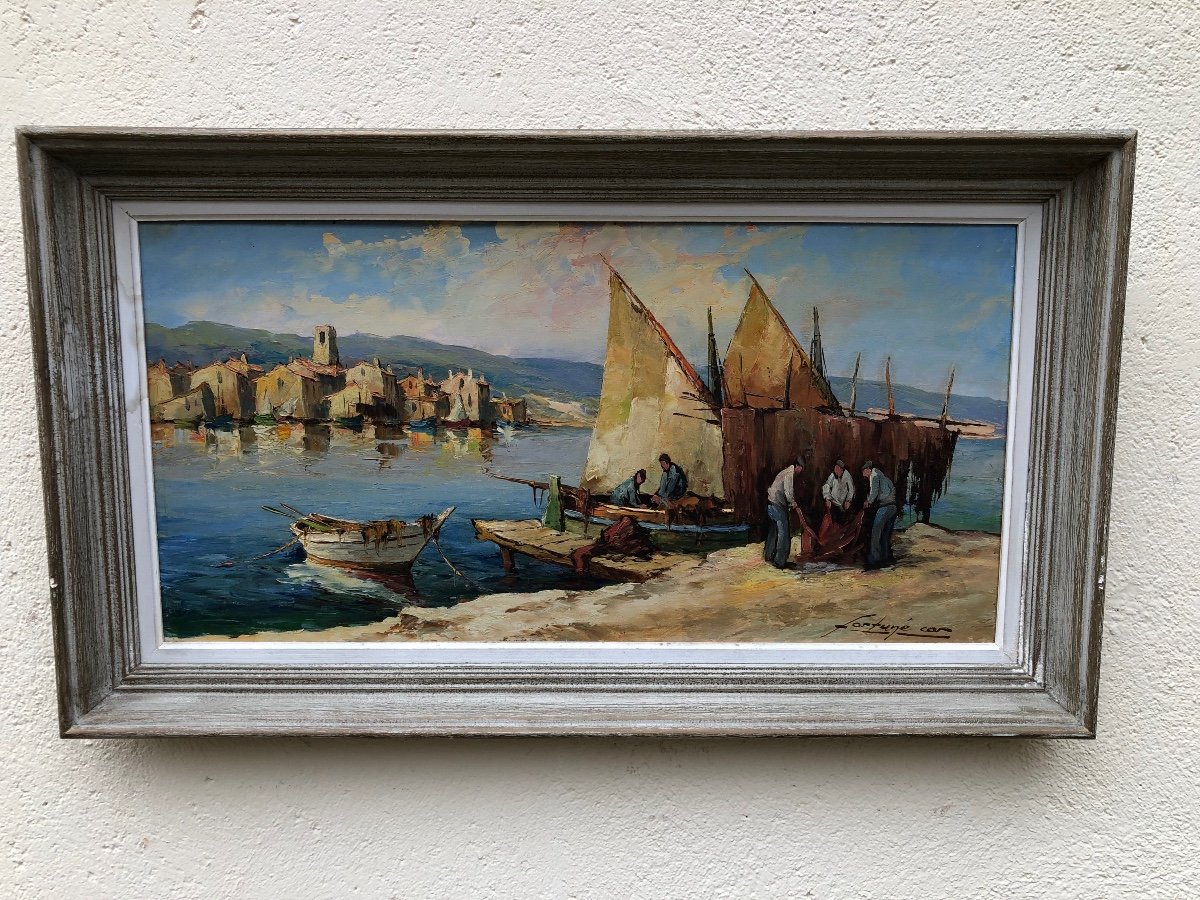 Fortuné Car 1905-1970 “fishermen Aux Martigues” Oil -photo-4