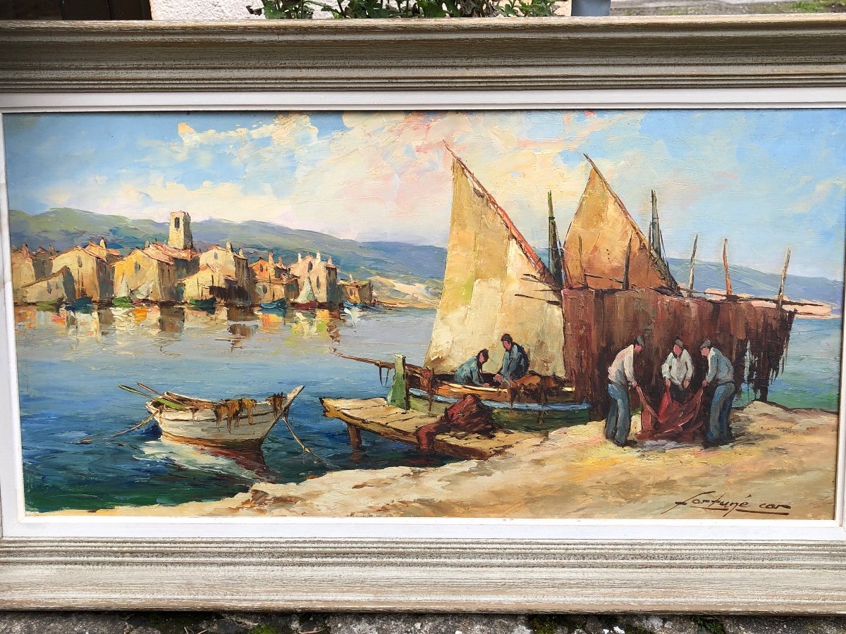 Fortuné Car 1905-1970 “fishermen Aux Martigues” Oil -photo-5