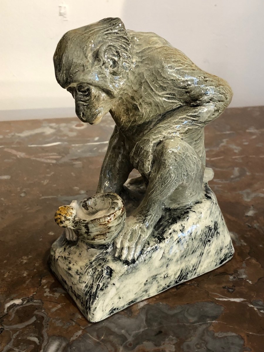 Emmanuel Samson 1860-1926  « singe Mirant Un  Escargot «  -photo-1