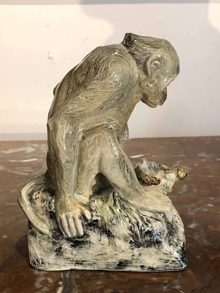 Emmanuel Samson 1860-1926  « singe Mirant Un  Escargot «  -photo-4