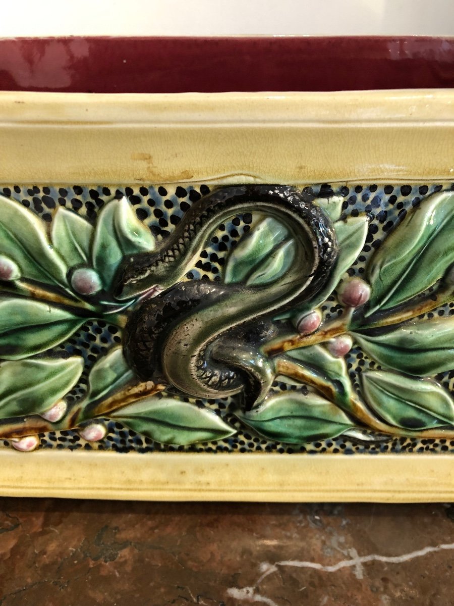 Barbotine Planter “aux Ivies & Serpent” Late 19th -photo-3
