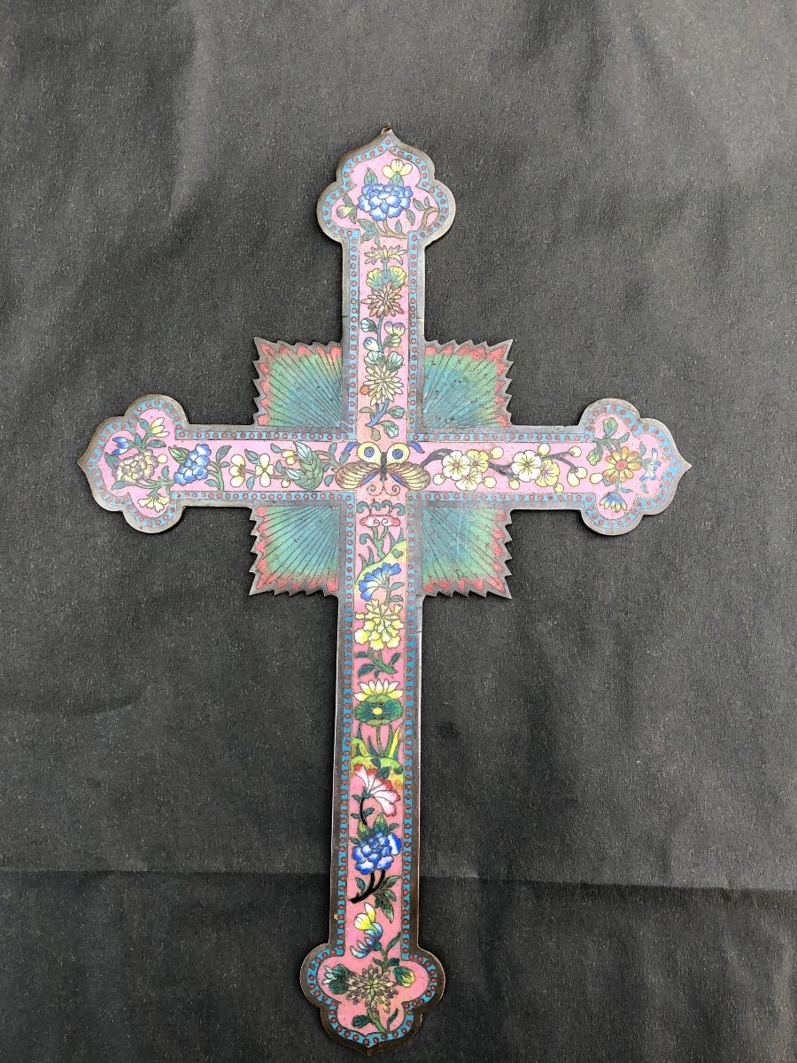 Canton Vers 1880 : Cruxifix En émaux Cloisonné -photo-3