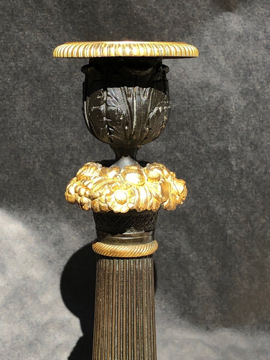 Paire De Bougeoirs «  Aux Tritons «  En Bronze époque Restauration Vers 1820-photo-3