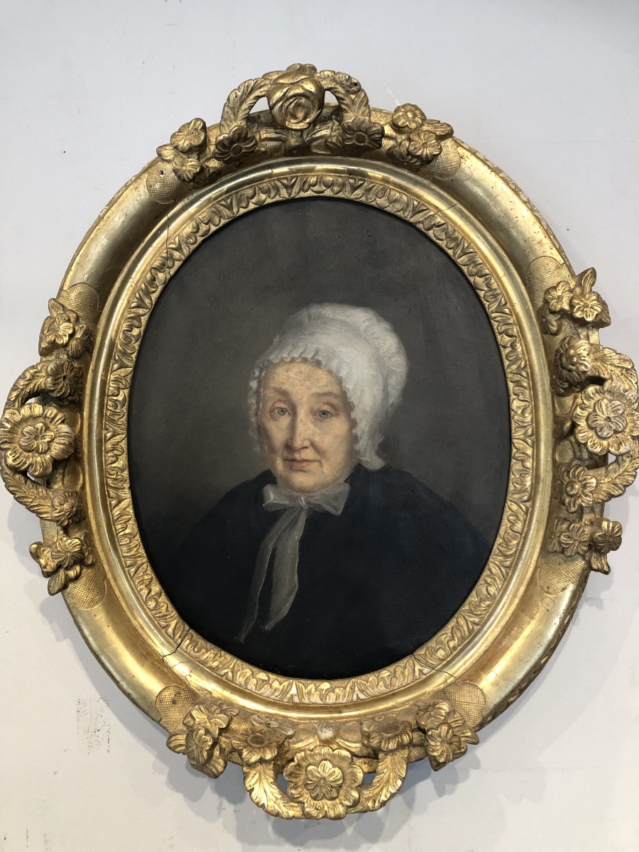 "portrait Of A Woman With A Headdress" Gilded Wooden Frame, Early 18th Century -photo-2