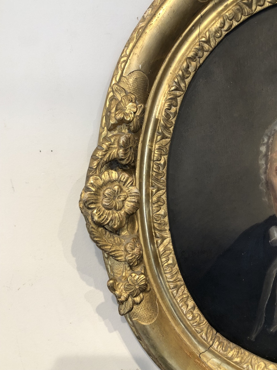 "portrait Of A Woman With A Headdress" Gilded Wooden Frame, Early 18th Century -photo-4