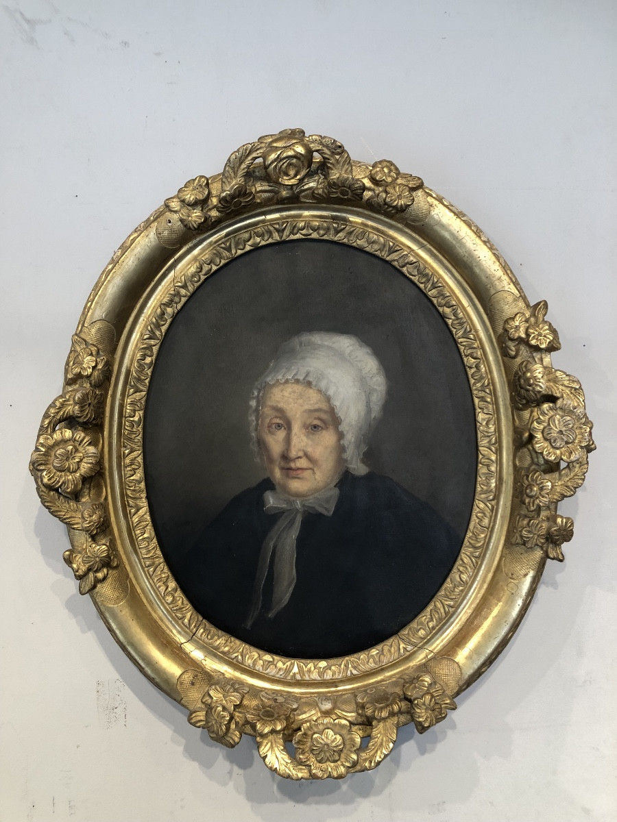 "portrait Of A Woman With A Headdress" Gilded Wooden Frame, Early 18th Century -photo-7