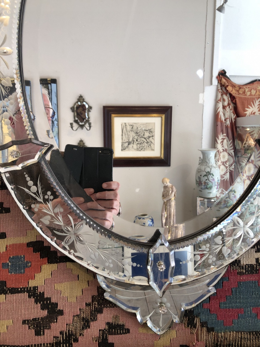 Miroir Médaillon En Verre De Venise Circa 1950/60 -photo-3