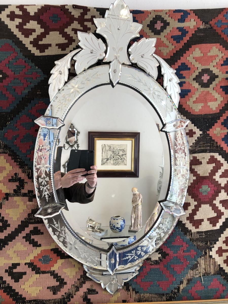 Miroir Médaillon En Verre De Venise Circa 1950/60 