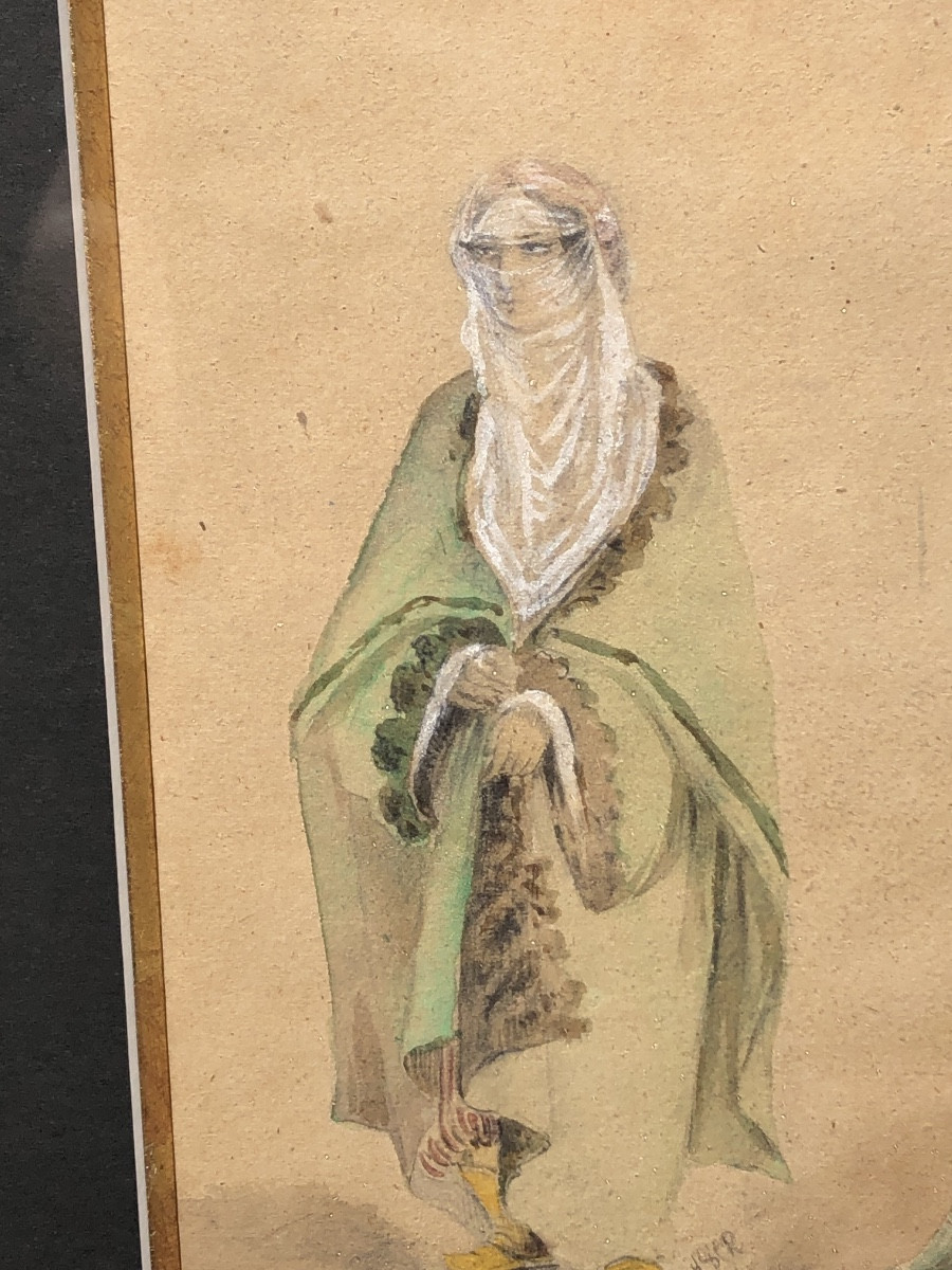 Eugène Giraud 1806-1881 “three Oriental Women” Watercolor -photo-2