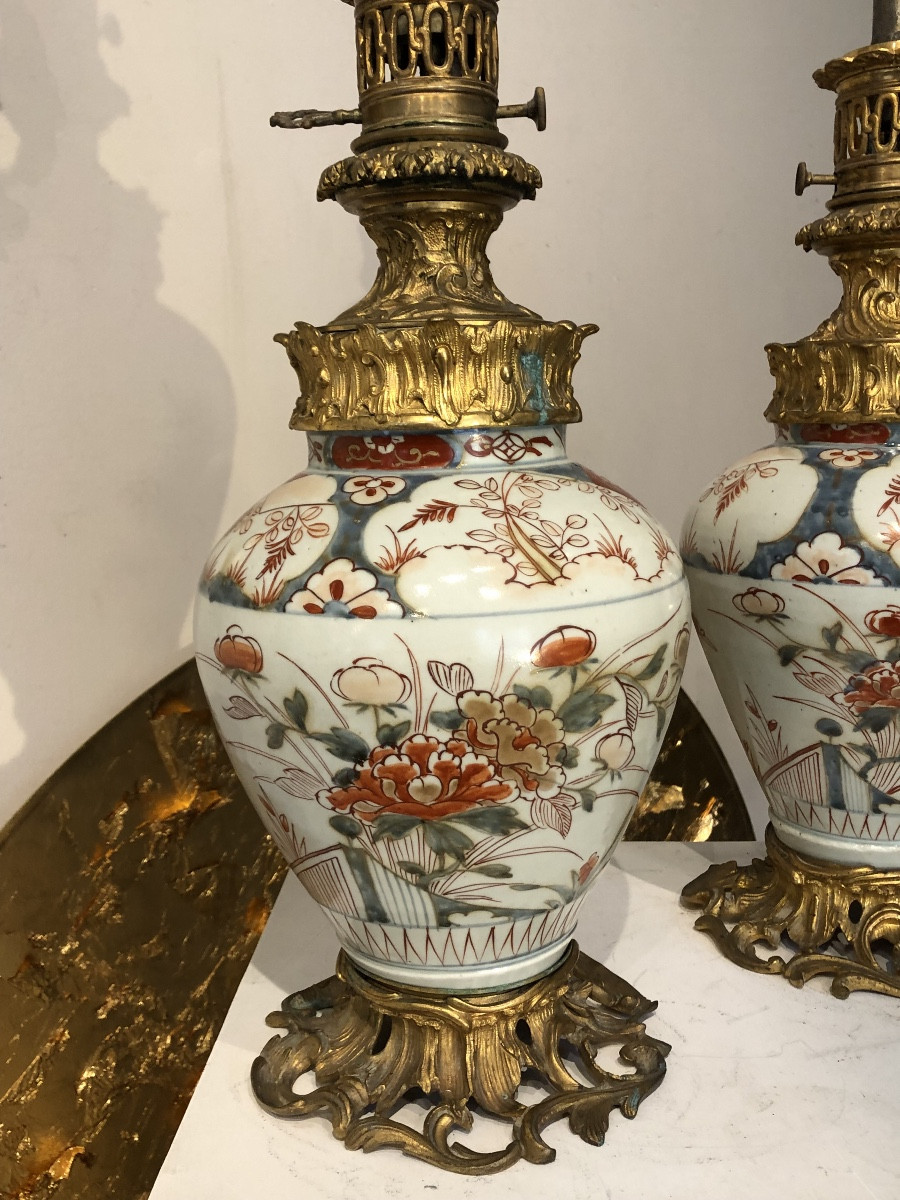 Paire De Lampes Porcelaine Imari XVIII ème Période Edo -photo-2