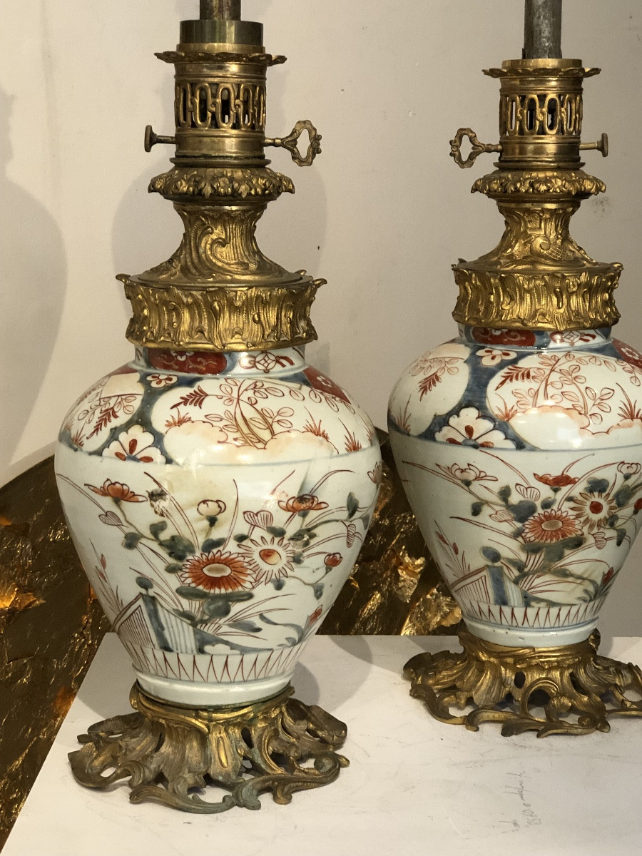 Paire De Lampes Porcelaine Imari XVIII ème Période Edo -photo-1