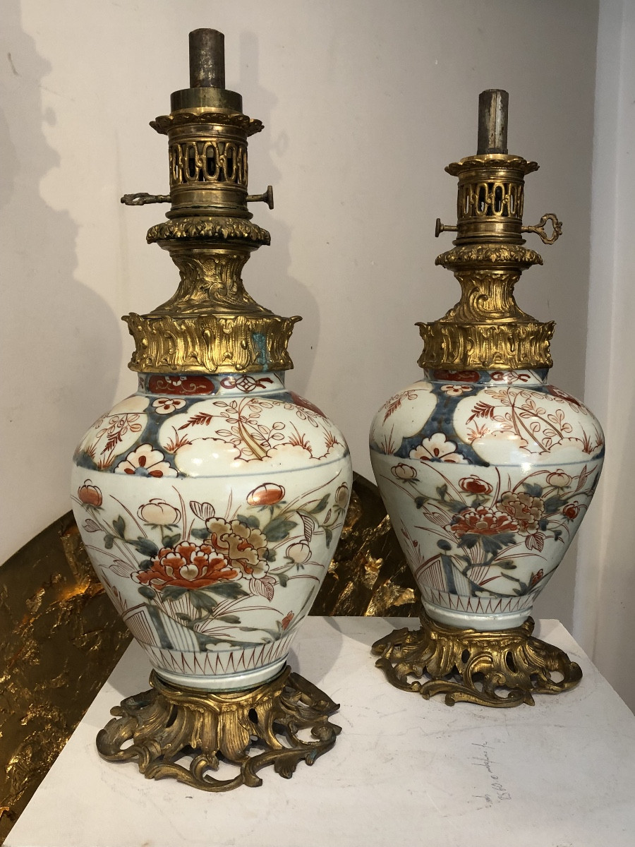 Paire De Lampes Porcelaine Imari XVIII ème Période Edo 