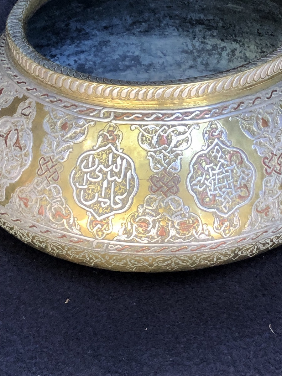 Large Basin With Albultions Called "tas" With Silver Niello Decoration From The End Of The 19th Century -photo-2