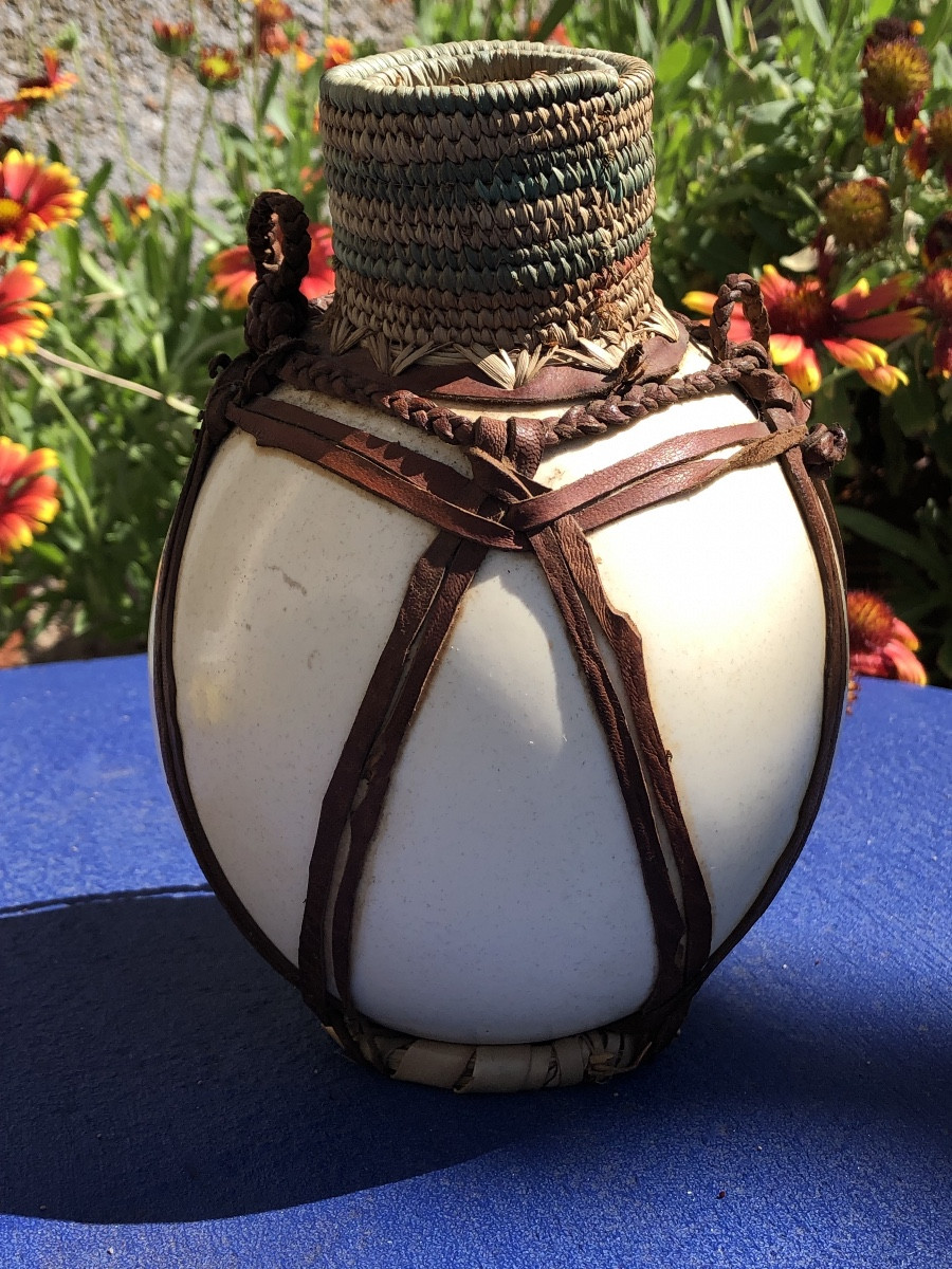 Œuf d’Autruche formant Gourde Moyen-Orient fin 19 ème -photo-2