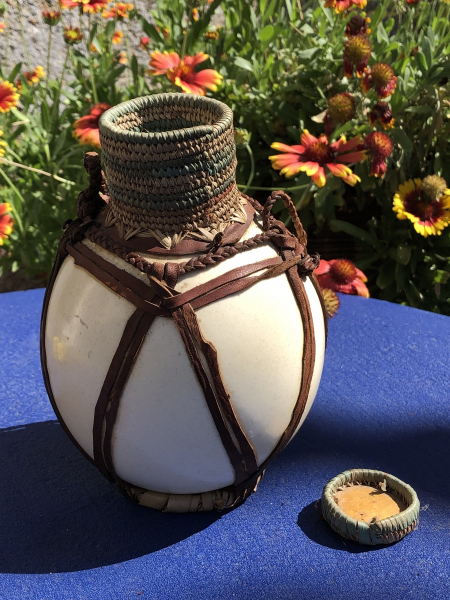 Œuf d’Autruche formant Gourde Moyen-Orient fin 19 ème -photo-3